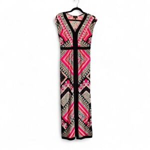 Y2K Laundry Maxi Dress Women's Size 2 Shelli Segal Pink Black V Neck Boho Hippie
